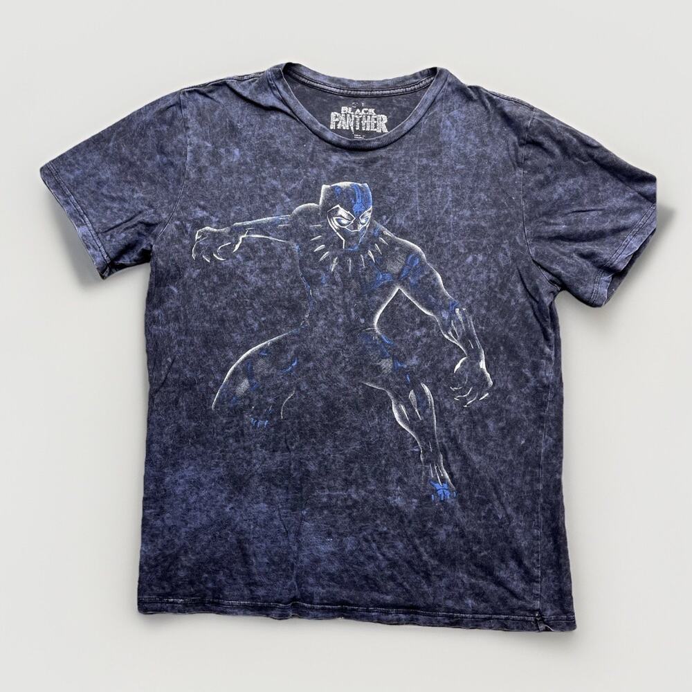 Black Panther Shirt Men’s Size L Blue Acid Wash Faded Marvel Super Hero Wakanda